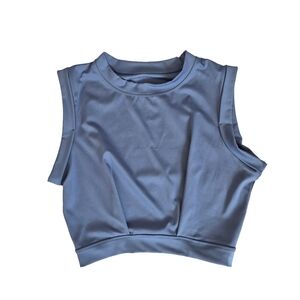 Blue Crew Neck Sleeveless Cropped Yoga Active Tank Top